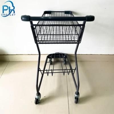 High Quality Powder Plated Double Layer 2-Tier Supermarket Shopping Trolley Cart