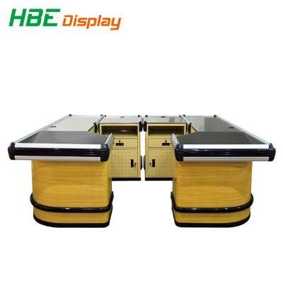 Wood Color Supermarket Double Side Cashier Counter