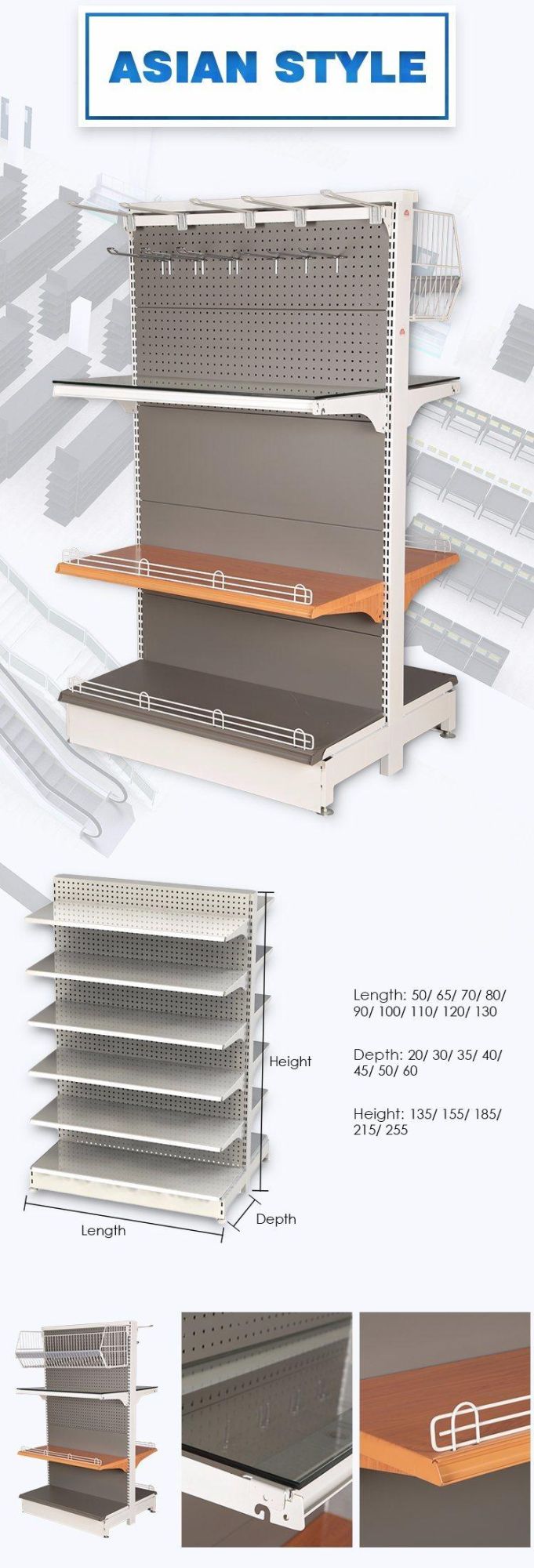 Heavy Duty Metal Double Side Supermarket Gondola Shelf