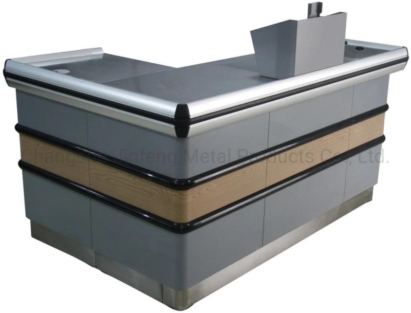 Supermarket Cashier Counter Wood Grain Transfer Printing Checkout Counter with Keyboard Holder