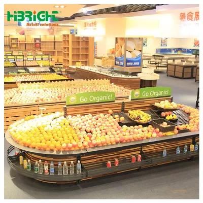 Supermarket Merchandising Retail Wooden and Steel Fruit and Vegetable Display