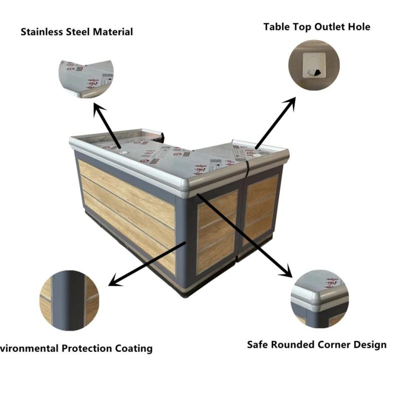 Shopping Mall or Any Store Stainless Steel Supermarket Checkout Counter/Cashier Desk