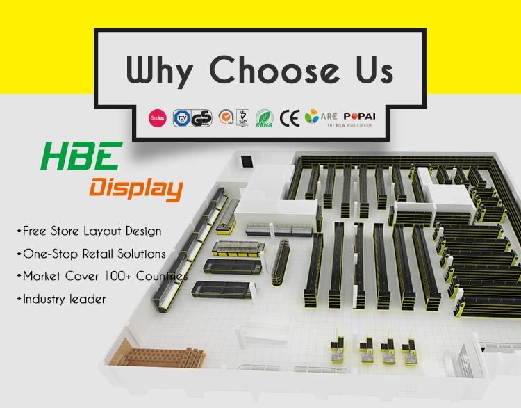 Supermarket Metal Book Display Shelving with LED Header