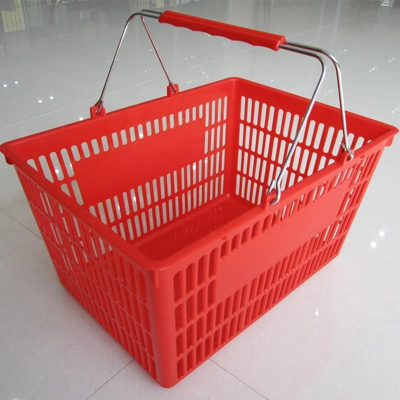 High Capacity Plastic Shopping Basket with Handles Supermarket Shopping Basket