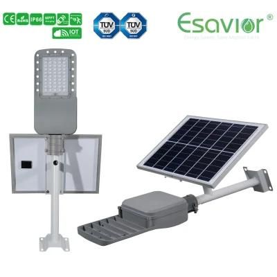 Esavior IP66 Ce RoHS ISO TUV 50W LED All in 2 Solar Street Flood Light 5000 Lumens Iot Remote Control System