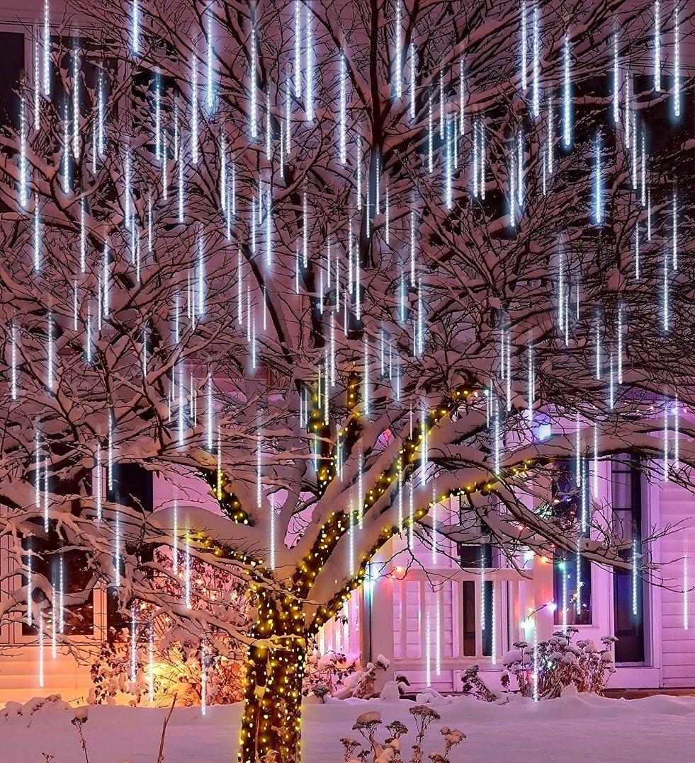 Solar Christmas Meteor Shower Lights Falling Rain Drop Icicle String Lights 10 Tube 50cm for Christmas Holiday Party Home Patio Outdoor Decoration (Blue)