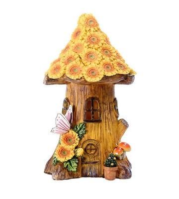 Solar Powered Fairy Sunflower Mushroom Tree House Lamp Waterproof Resin Figurine Night Lamp Ornament Garden Decor Sculpture Wyz20507