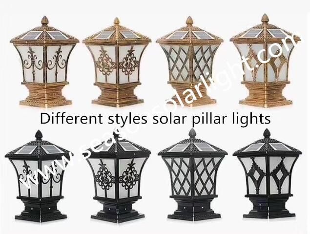 Bright Outdoor Solar Lamp Gate Lighting 5W Solar Pillar Light with Warm+ White LED Lamp