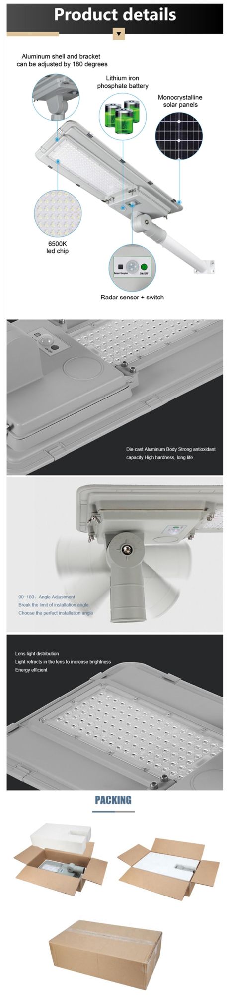 Solar Street Light 60W 80W 100W 150W 180W LED Best Quality Promotional Continuous Lighting Solar Energy Street Lamp