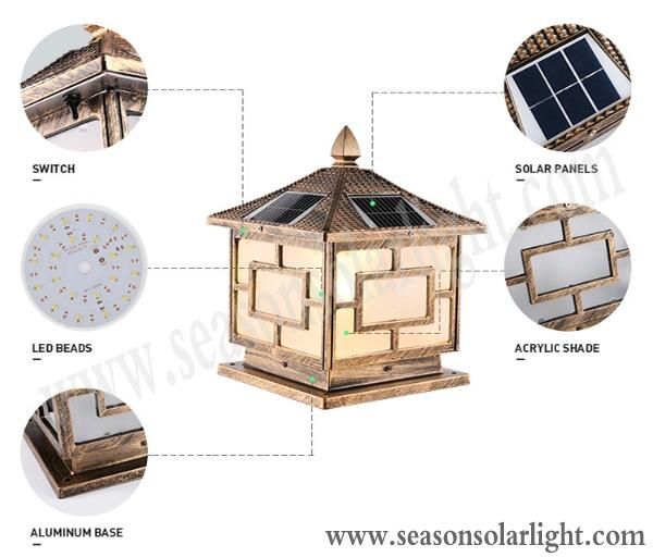 Factory LED Solar Lighting Garden Gate Outdoor 5W Solar Pillar Light with Multi-Color LED Lights