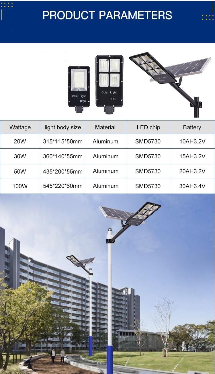 High Quality Waterproof IP65 Road Lamp 20W 30W 50W 100W Solar LED Street Light