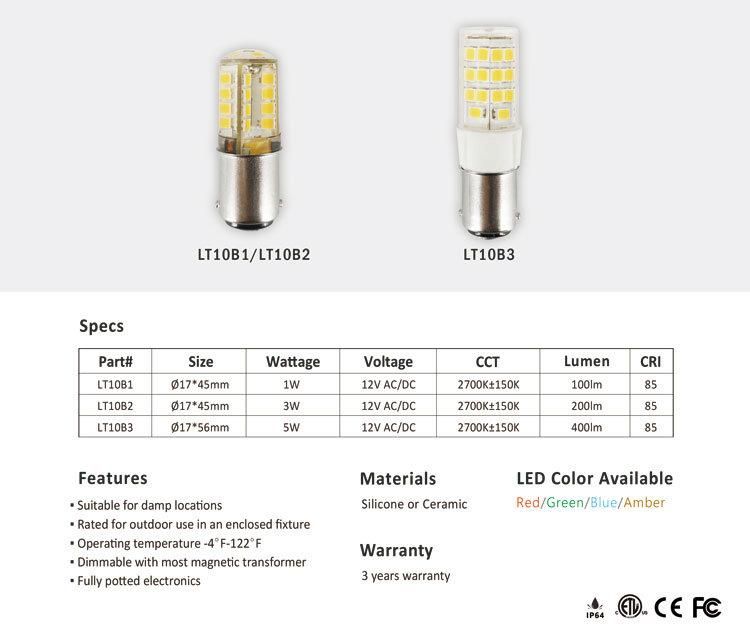Lt104b2 12V AC/DC Low Voltage 3watt Sc Bayonet LED Light Bulb for Outdoor Landscape Lighting Path Lighting