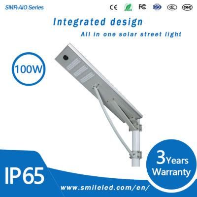 Factory Price Waterproof IP65 Outdoor Road Garden All in One Integrated 100W Monocrystal Solar LED Street Light