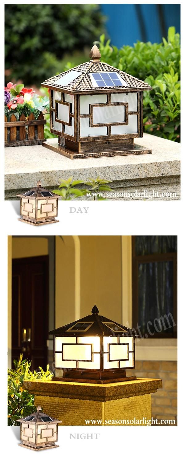 Factory LED Solar Lighting Garden Gate Outdoor 5W Solar Pillar Light with Multi-Color LED Lights