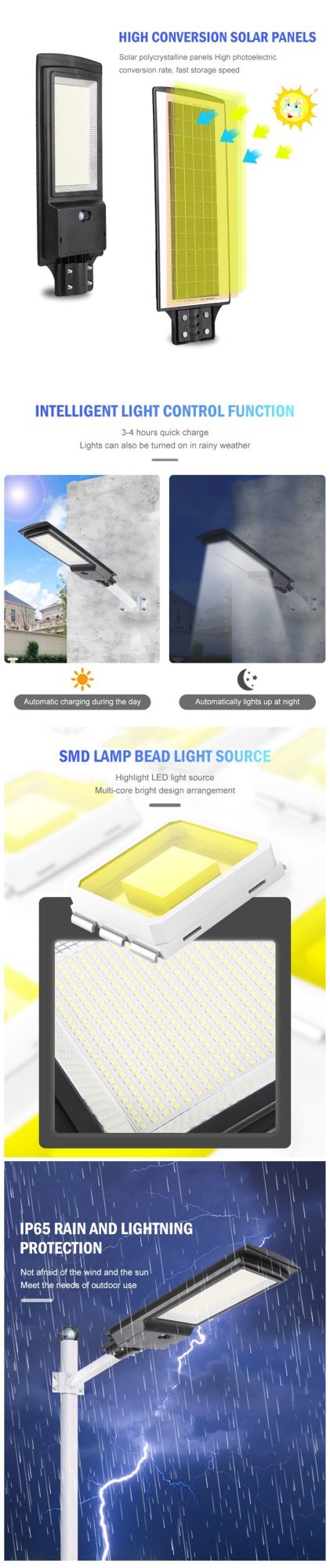 Best Quality ABS Remote Control IP66 Waterproof Integrated 50W 100W 150W 200W LED Solar Garden Lamp with Pole