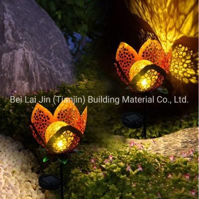 Outdoor Solar Iron Art Stake Flower Design Solar Powered LED Decoration Garden Lamp for Lawn Pathway Courtyard Driveway Patio Porch Landscape