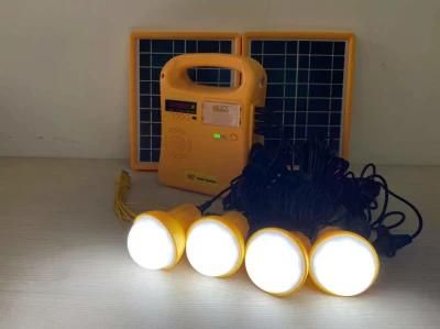 10W/9V Poly Solar Panel/FM Radio/10W Solar DC Home Lighting System with 4PC LED Bulbs and Mobile Chargers