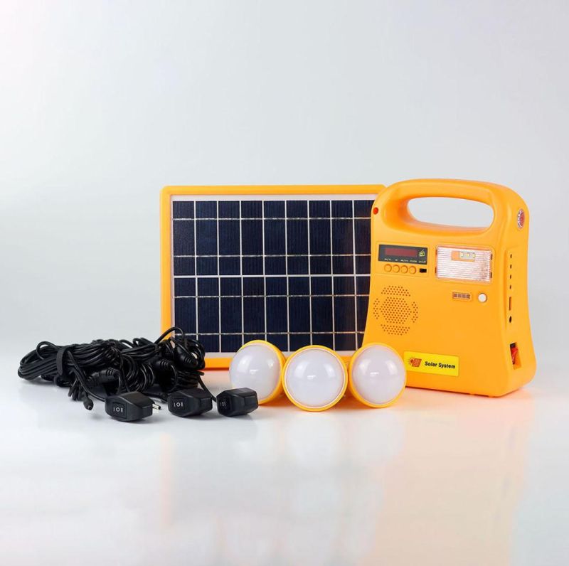 2020 Hot ISO Certificated Manufacturer FM Radio/LED Bulbs/Solar Power Kit Home Solar System Solar Generator with FM Radio/Mobile Phone Charging Cables