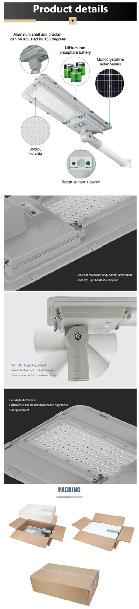 Super Brightness Aluminum IP65 Waterproof 60W 80W 100W120W 150W 180W Integrated All in One LED Solar Street Light