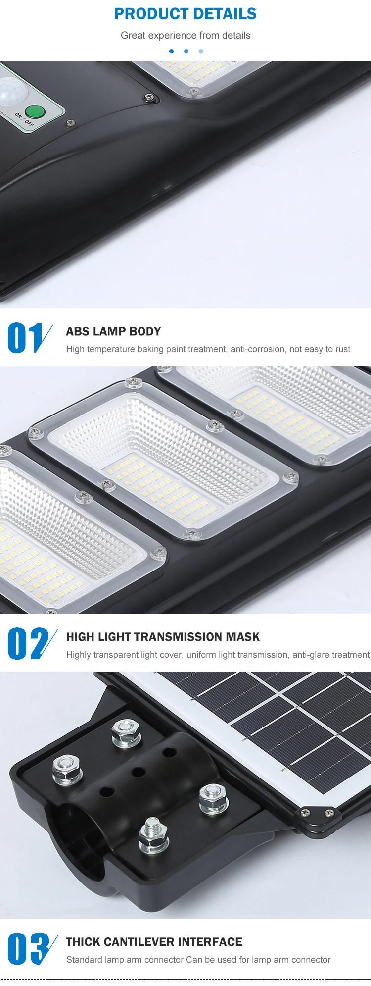 Charging Pathway LED Street Lamp 150W Integrated Solar Street Light with Remote Control and Lighting Sensor Control