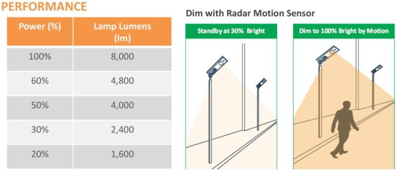 80W 8000 Lumen Solar Powered Lighting Integrated Solar LED Street Light Ce RoHS IP66