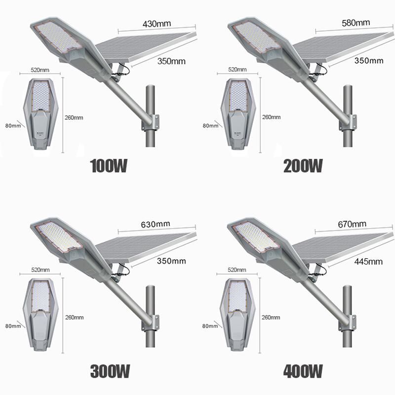 100W 200W 300W 400W Outdoor Solar Street Lamp Aluminum Remote Control Waterproof Solar Powered LED Street Light