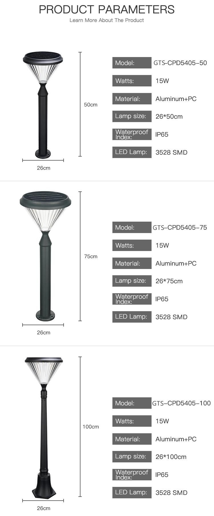 Diamond Style Solar Pillar Light Solar Gate LED Light Waterproof IP 65 Landscape Decoration LED