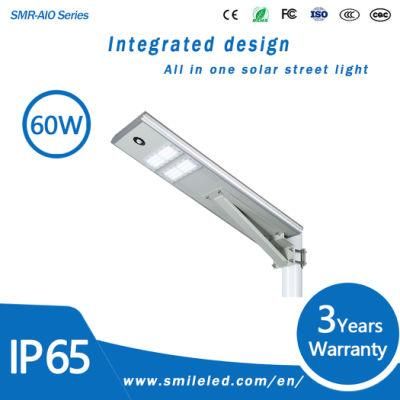 60W All in One Motion Sensing LED Integrated Solar Street Light Portable Solar Panel with Lights