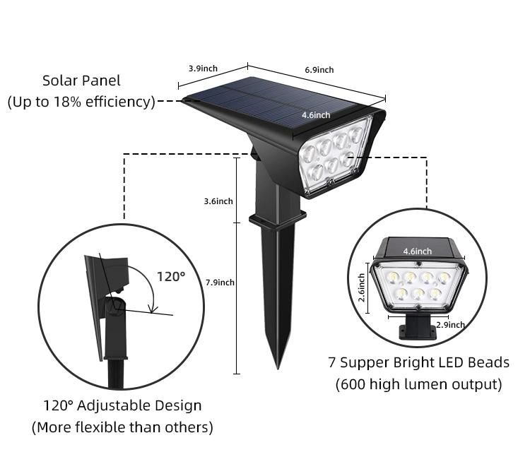 Garden and Outdoor Solar Landscape Spotlight, Solar Spot Lights with Waterproof LED and Solar Panel Integrated, Solar Powered Spotlight Garden Light