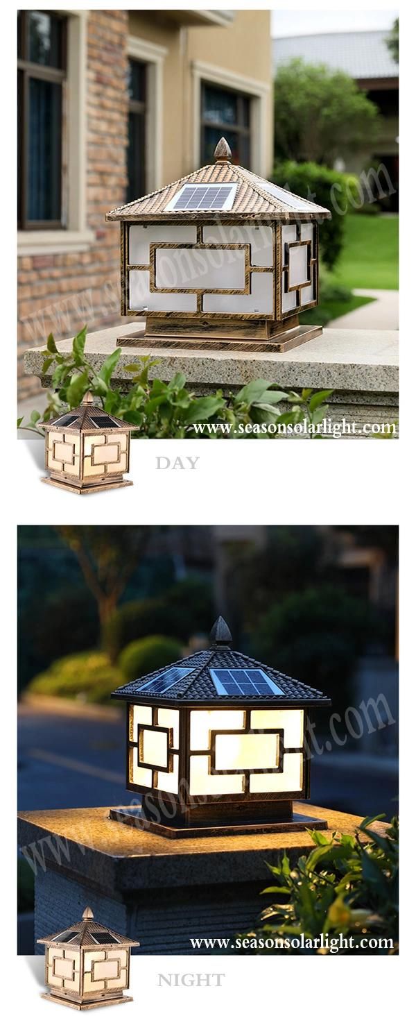 Factory LED Solar Lighting Garden Gate Outdoor 5W Solar Pillar Light with Multi-Color LED Lights