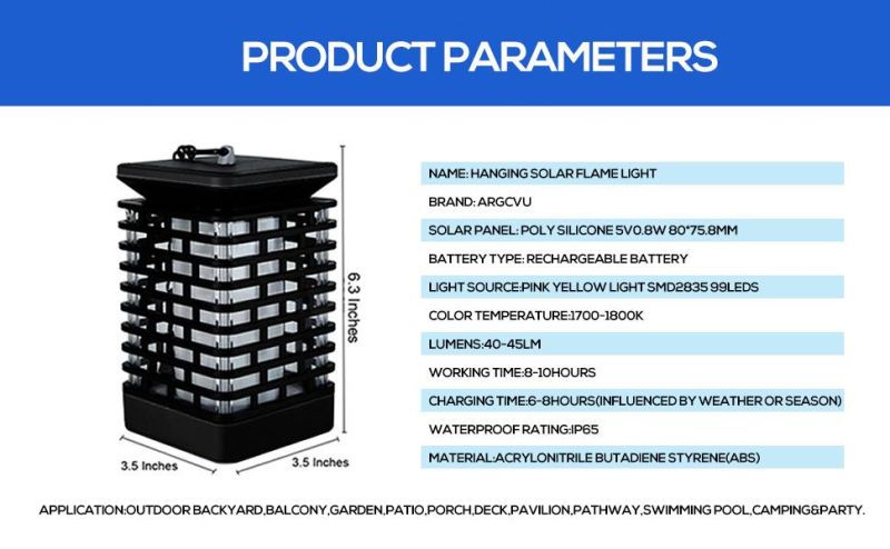 Hanging Solar Purple Flame Lights Outdoor 99LEDs Solar Purple Flame Lantern Portable Waterproof Camping Light with Optional USB Charging.