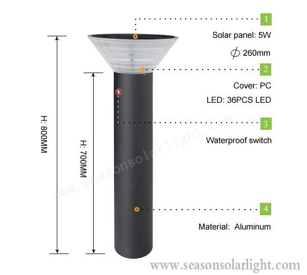 Energy Saving LED Lighting Aluminum IP65 Outdoor Lawn LED Solar Garden Lighting with Warm+White LED Light
