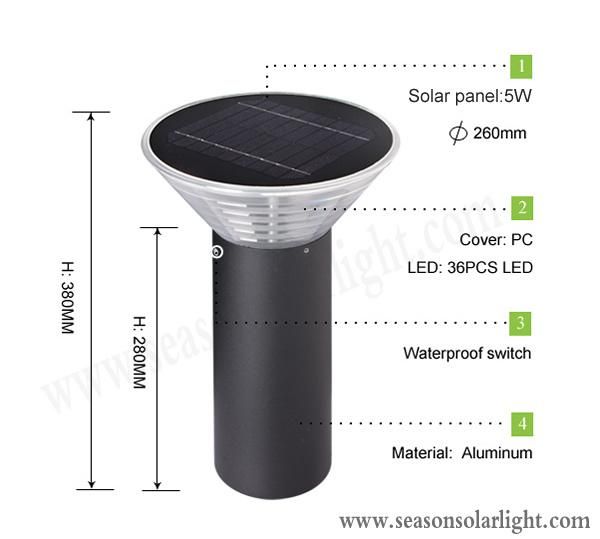 Bright Smart Multi-Color LED Lighting Outdoor Yard Garden 5W Solar Gate Light with LED Lighting