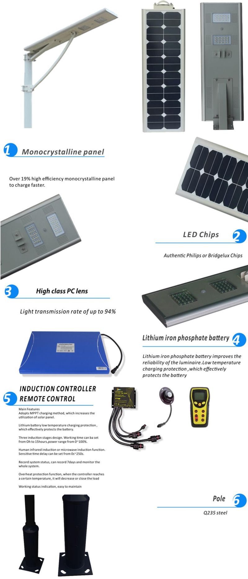 Solar Powered Street Outdoor Light Pole Price