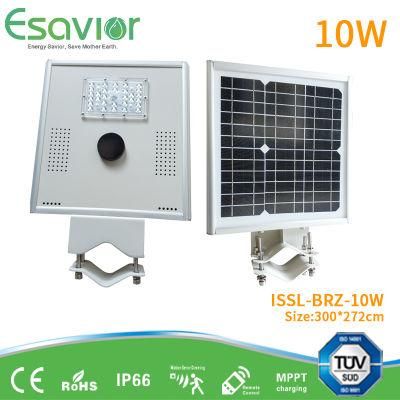 Ce RoHS TUV-Sud Certificates 10W All in One Integrated Solar LED Street Lighting Solar Garden Light with Microwave Radar Sensor