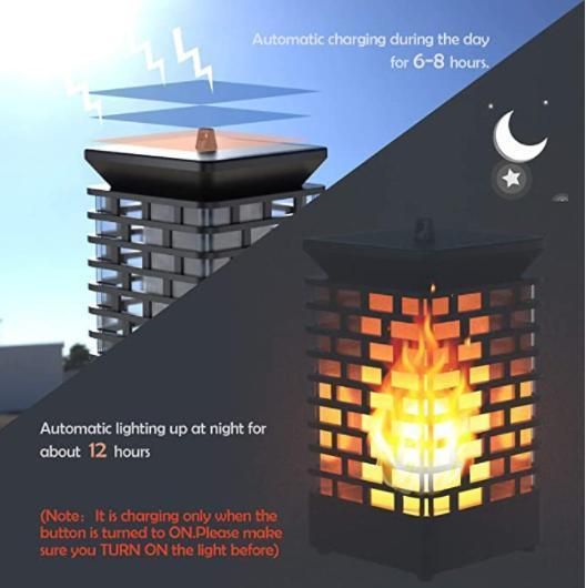 Solar or USB Charging Flame Lanterns Solar Outdoor Light with IP65 Waterproof Function