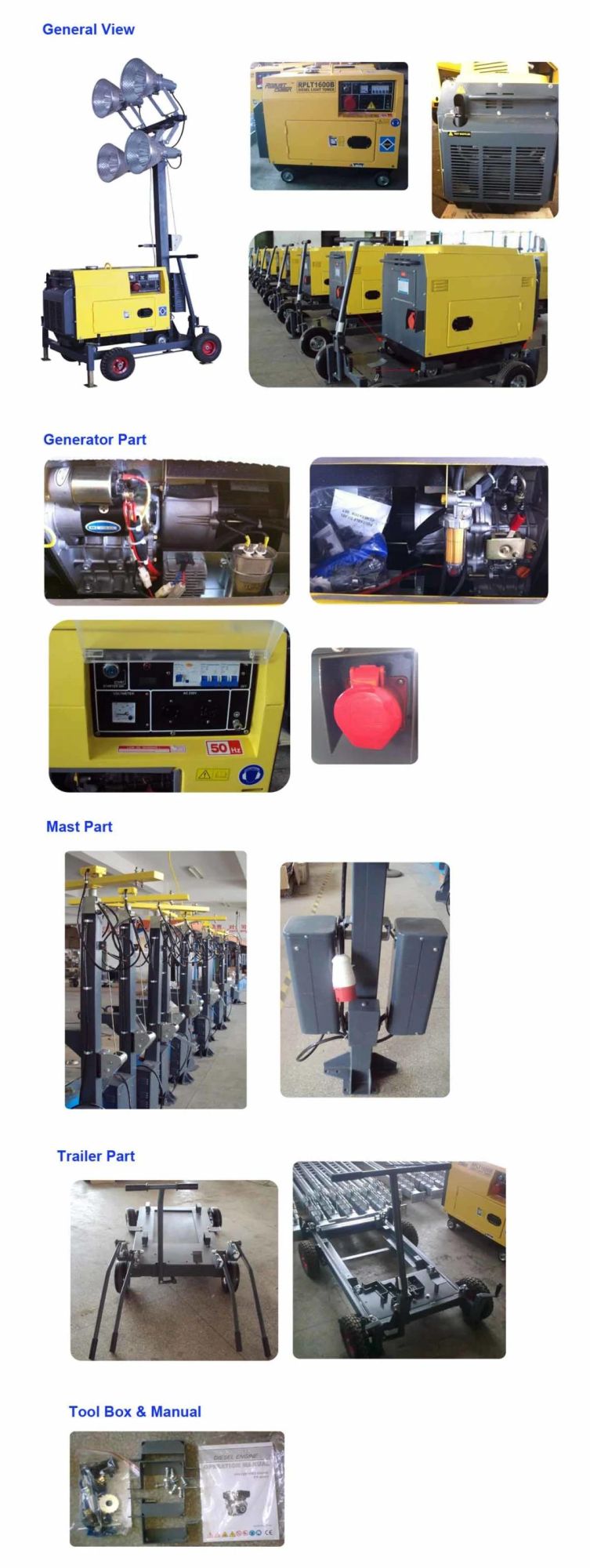 Self-Locking Mwchanism Diesel Portable Light Tower