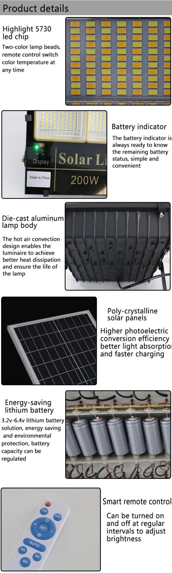 High Brightness Solar Light Save Energy 30W-300W Aluminium Garden IP65 Solar LED Flood Light
