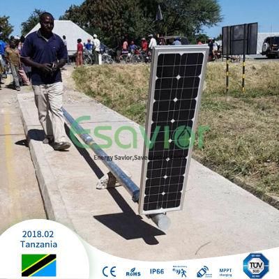 TUV ISO Ce RoHS IP66 Integrated 60W All in One Solar Road Lighting Solar LED Street Light with 12.8V 30ah LiFePO4 Battery