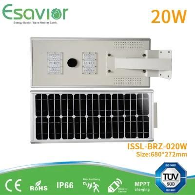Outdoor Lighting 20W 2000 Lumen Integrated LED Solar Street Garden Light
