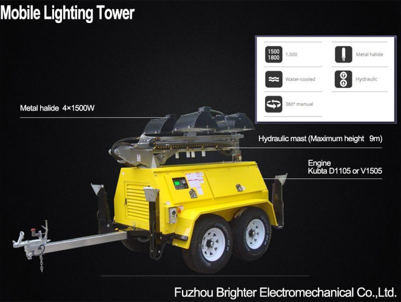 Perkins Power Kubota Power Mobile Tower Light with Water Cooling