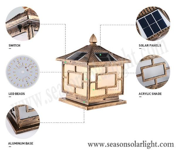 Easy Install 5W Outdoor Fence Post Solar Light for Gate Lighting with Warm White LED Light
