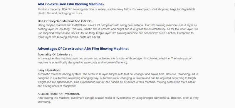 1200mm ABA Film Blowing Machine Film Blowing Machines 3layers ABA Co-Extrusion Blown Film Machine
