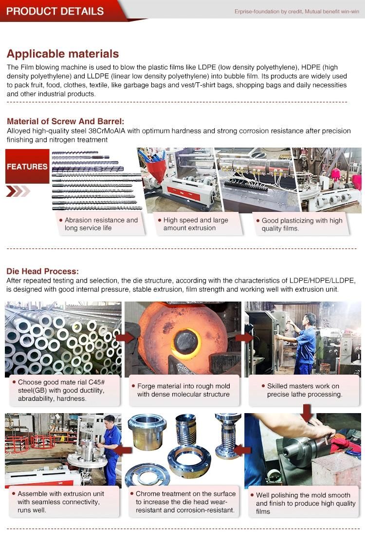 1800mm LDPE HDPE High Output Energy Saving Ce Certificated Customerized Plastic Film Extrusion Blowing Machine
