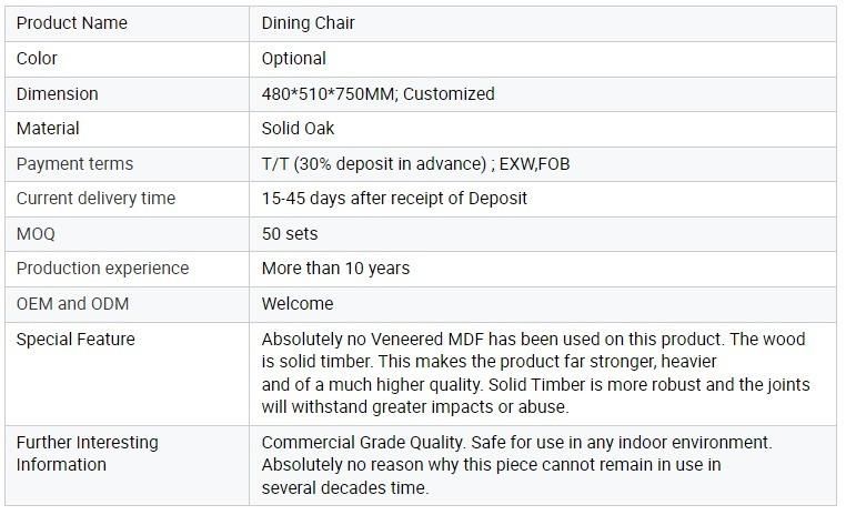 Furniture Modern Furniture Chair Home Furniture Wooden Furniture Modern Unique Design Solid Oak Wood Classic Furniture Dining Room Chair with Wood Legs