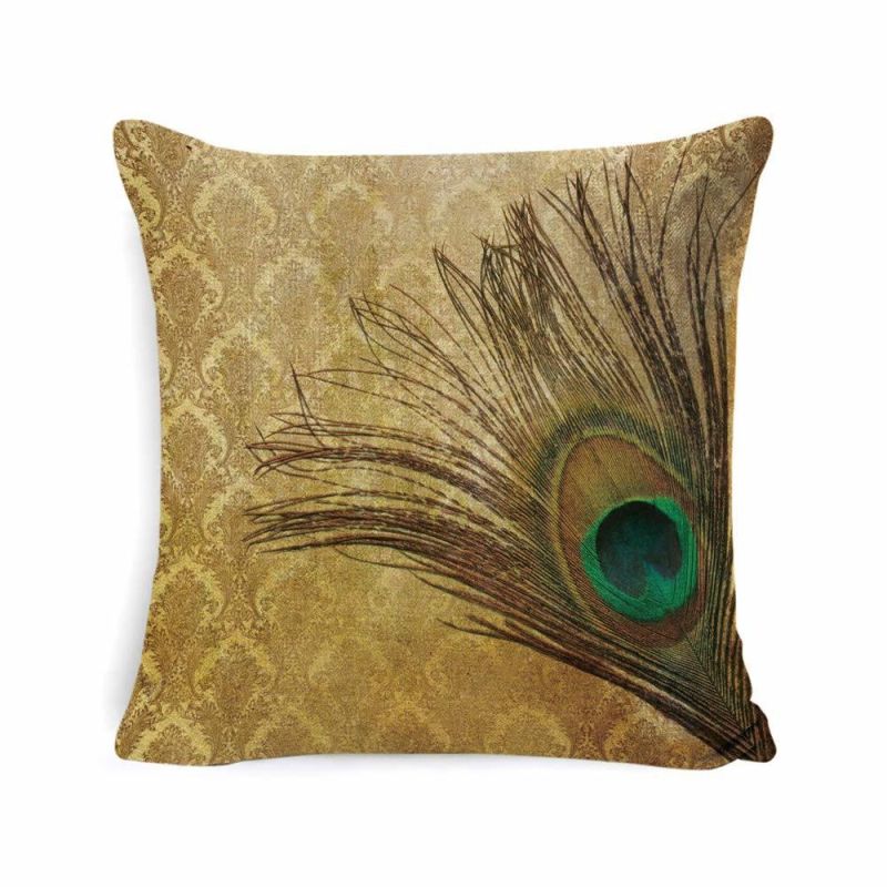 Fashion Feather Printing Design Soft Cushion 100% Cotton Linen Fabric Chair Cushion Pillow Case Daily Use Cushion Cover