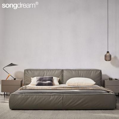 Modern Hotel Furniture Wood Frame King Size Bedroom Leather Bed