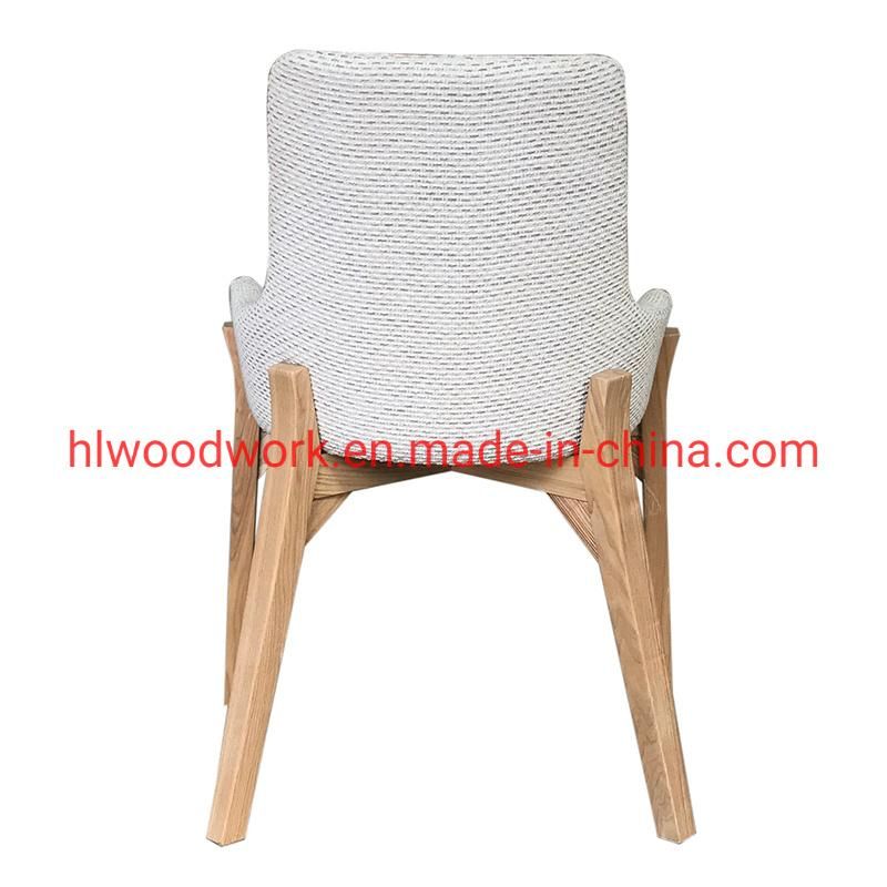 Solo Style Dining Chair Oak Wood Frame Natural Color with White Fabric Cushion