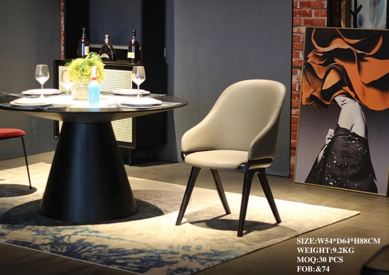 Black Wooden Legs with Grey Fabric Seat Dining Chair for Modern Coffee Shop Use