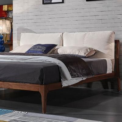 Modern Bedroom Furniture Fabric Cushion Headboard Wood Bed Set Double Bed
